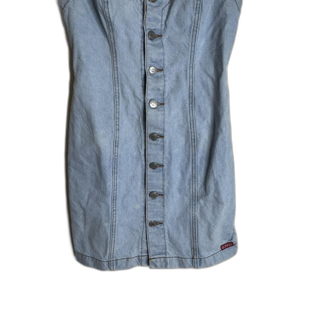 Vintage Bongo Dress Womens 5 Light Wash Denim Button Front Crossback Mini 90s - Picture 3 of 11